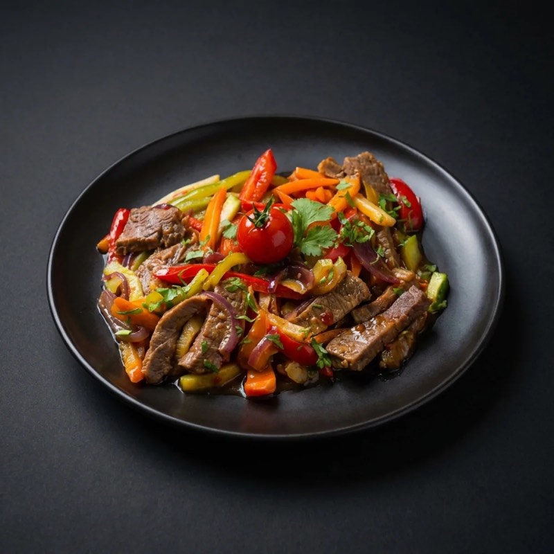 Mușchi de vită la tigaie cu legume
