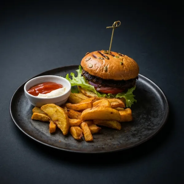Hamburger cu cartofi prajiti